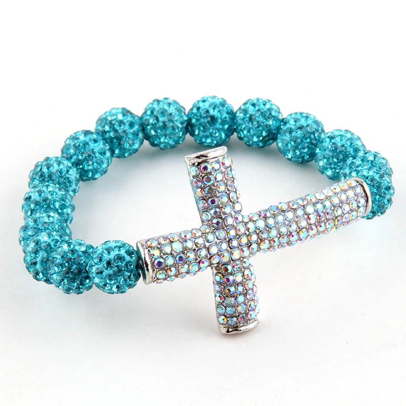 fashion ladies Crystal Pave ball cross bracelet shiny black and AB three color available