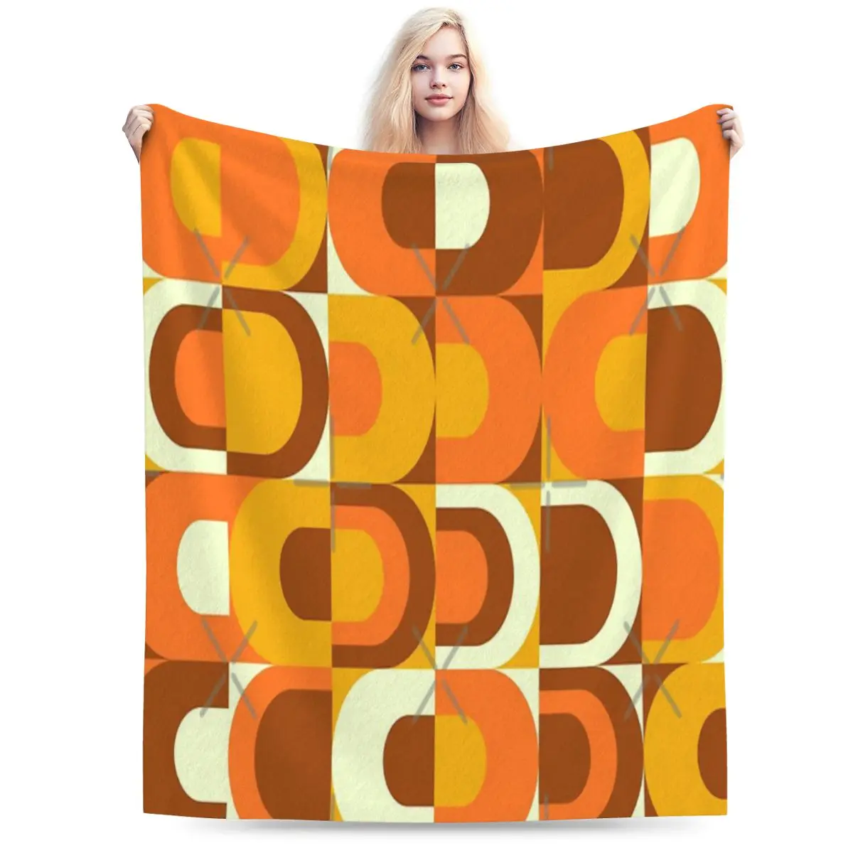 70s Pattern Retro Inustrial In Orange And Brown Tones An Ultra-Soft Micro Fleece Blanket