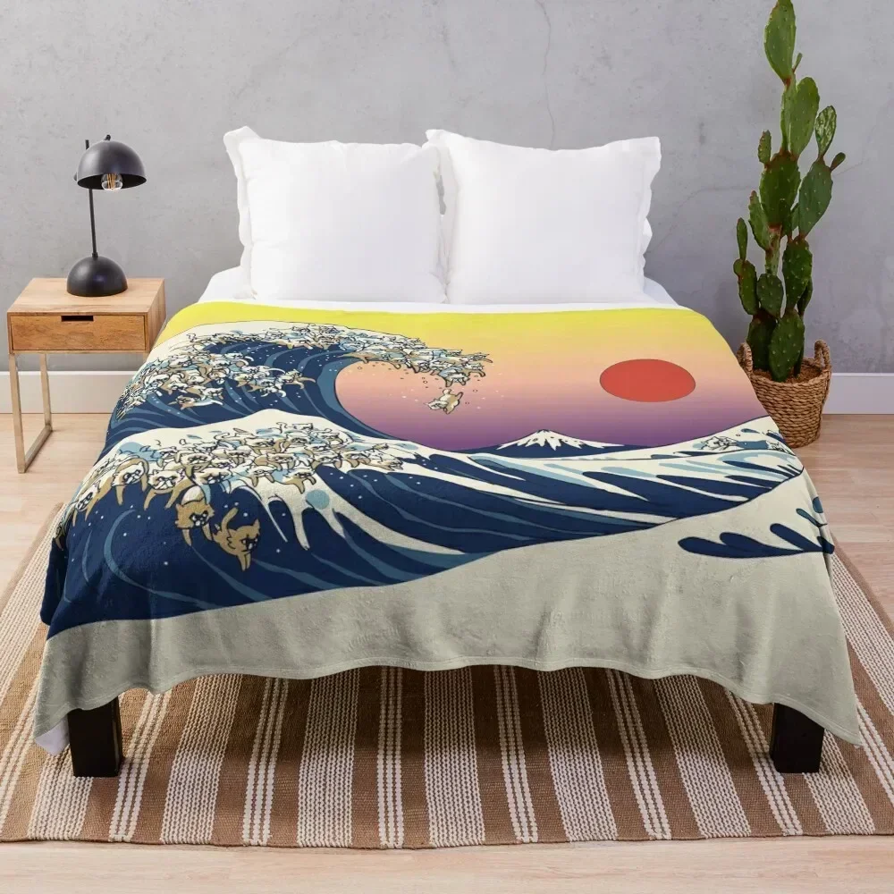 The Great Wave of Cat Throw Blanket Heavy Plush Blankets For Sofas Softest Blankets