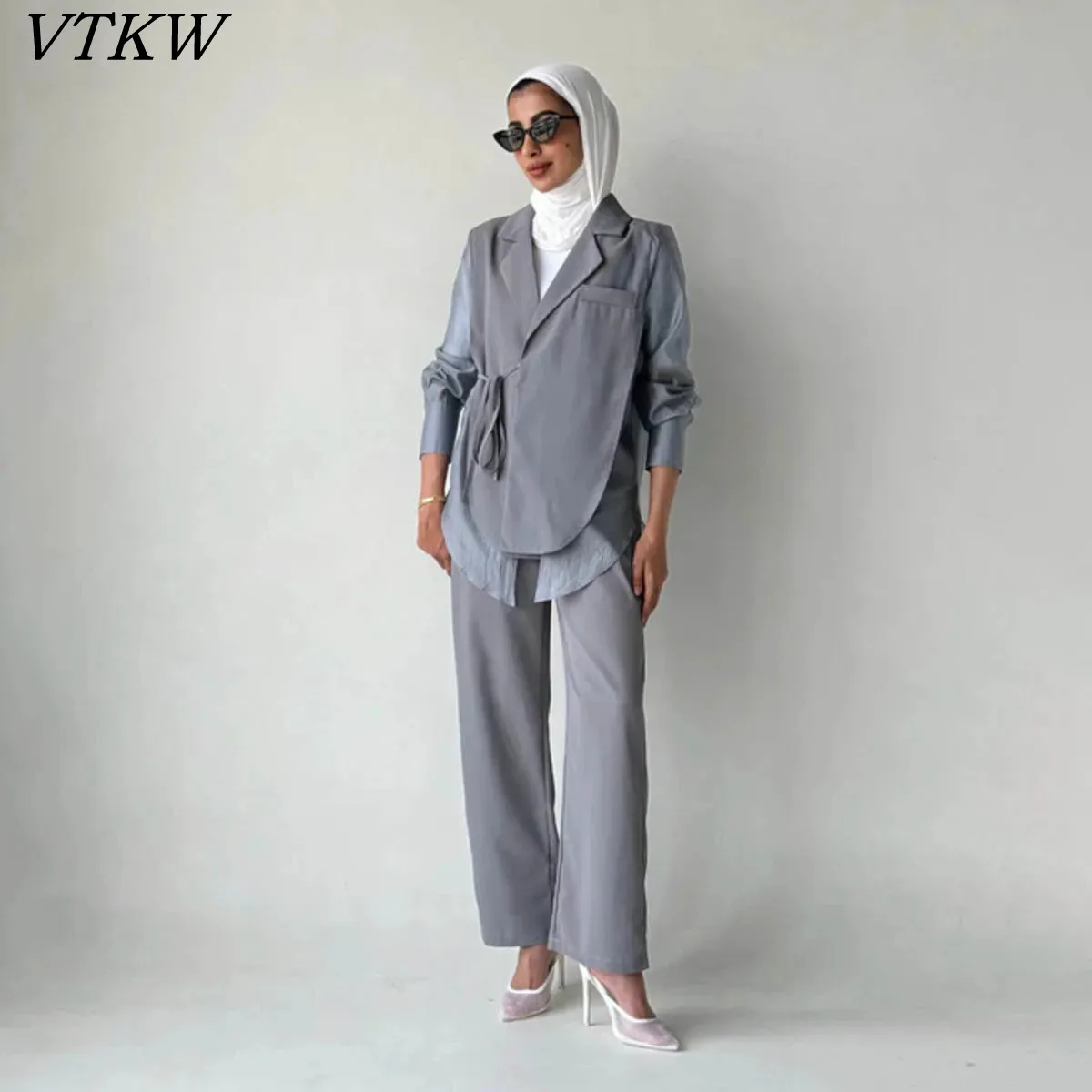 

VTKW Collarless Patchwork Irregular Lacing Design - 2025 Spring New Style High-quality Loose Pants Suit Versatile Two-piece Set