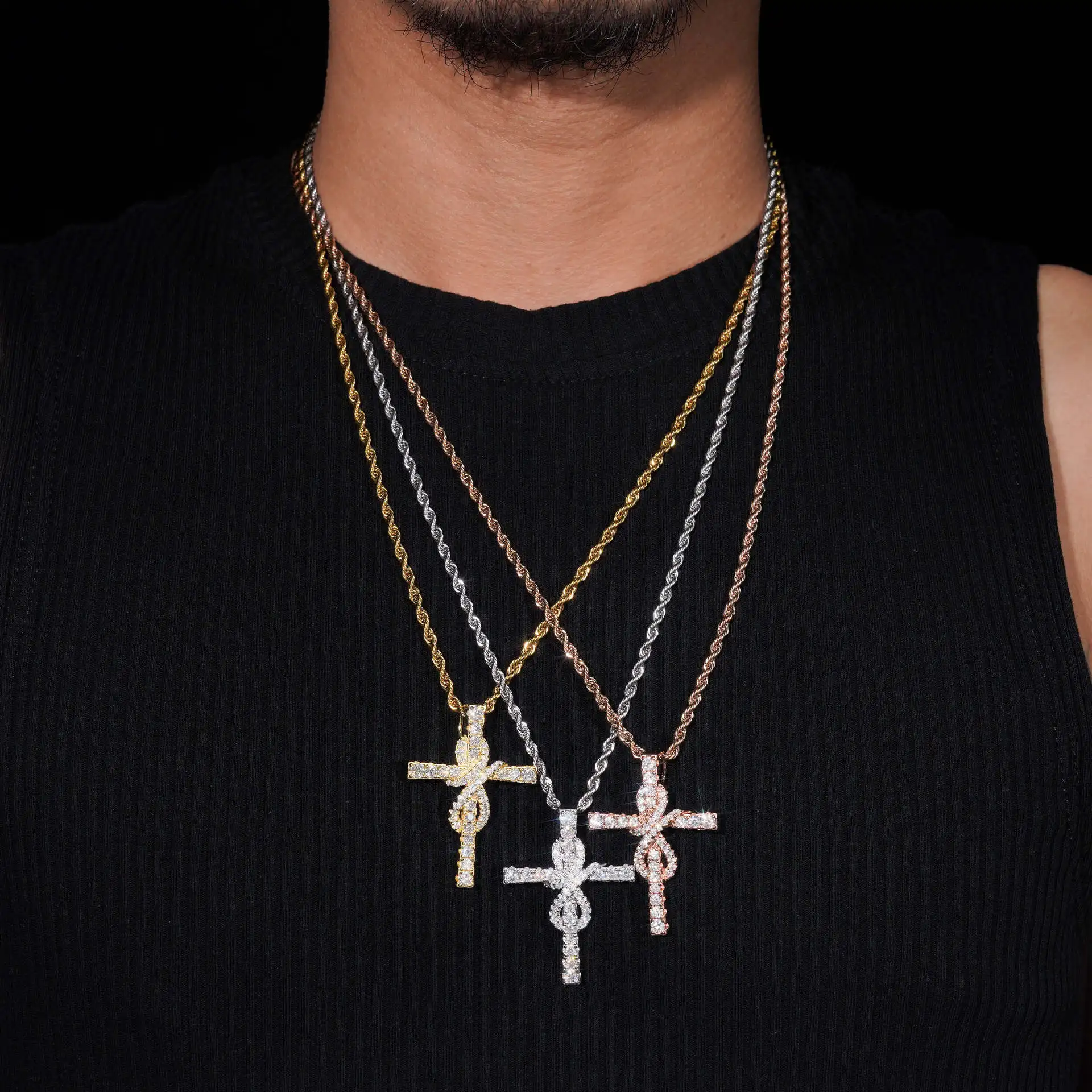 مويسانيتي مجوهرات سحر الصليب مثلج خارج 925 الفضة الهيب هوب VVS الماس قلادة للقلادة