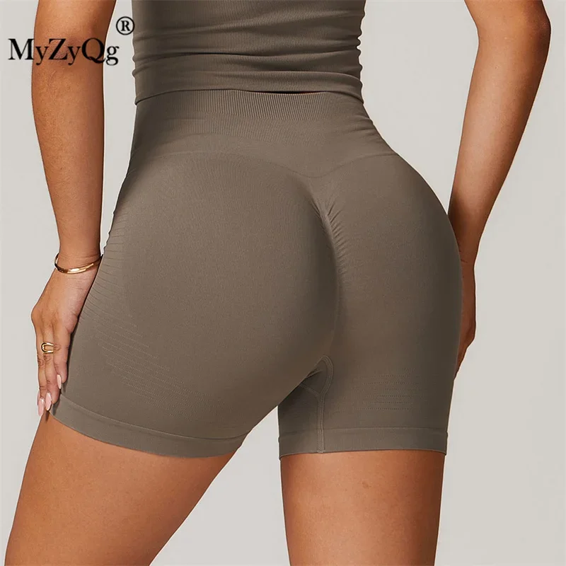 MyZyQg-Short de yoga sans couture taille haute pour femme, legging de fitness serré, pantalon de survêtement de course à l'extérieur, levage de la hanche, tuck fileté