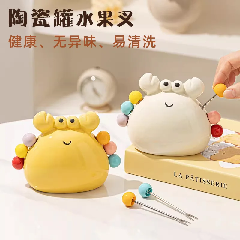 

Высококачественная вилка из нержавеющей стали для торта и десерта, домашняя легкая роскошная керамическая банка для хранения фруктов, набор вилок для фруктов