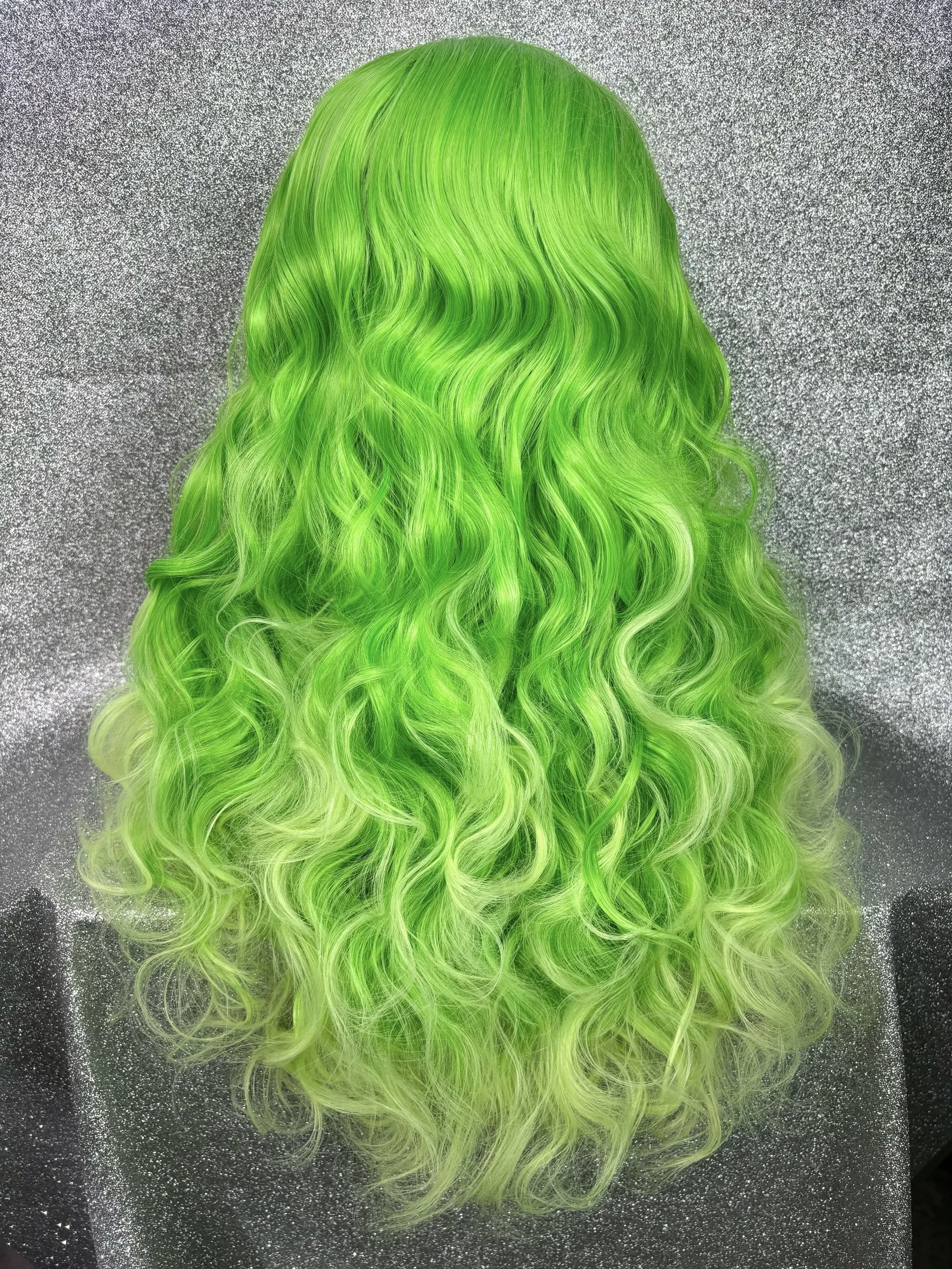 Charisma Long Deep Wave Green Gradual Change Wig Synthetic Lace Front Wig High Temperature Fiber Hair For Women Halloween Daily