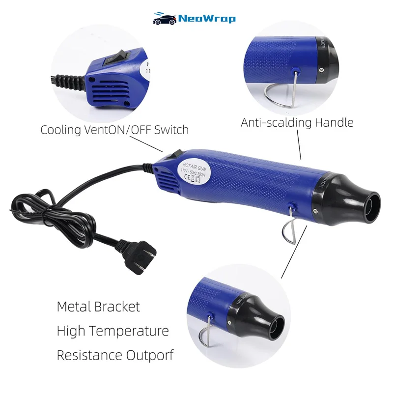 مسدس حراري صغير 110 فولت/220 فولت 300 وات مسدس هواء ساخن محمول متعدد الوظائف أداة حرارة كهربائية لسيارة الفينيل التفاف نافذة تينت فيلم ملصق مائي