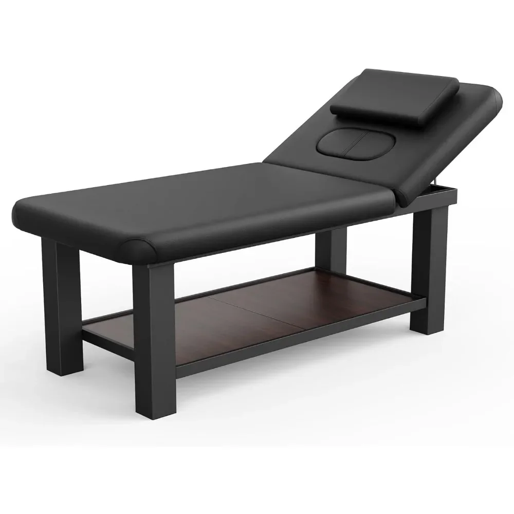 Stationaire Massagetafel Voor Behandeltafel, Fysiotherapietafel, Spa-Gezichtsmassagebed, Zwart Pu-Leer