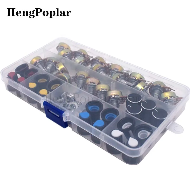 40PCS WH148 15MM Single Potentiometer Kit B5K/10K/20K/50K/100K With Knobs Set Shaft Nuts