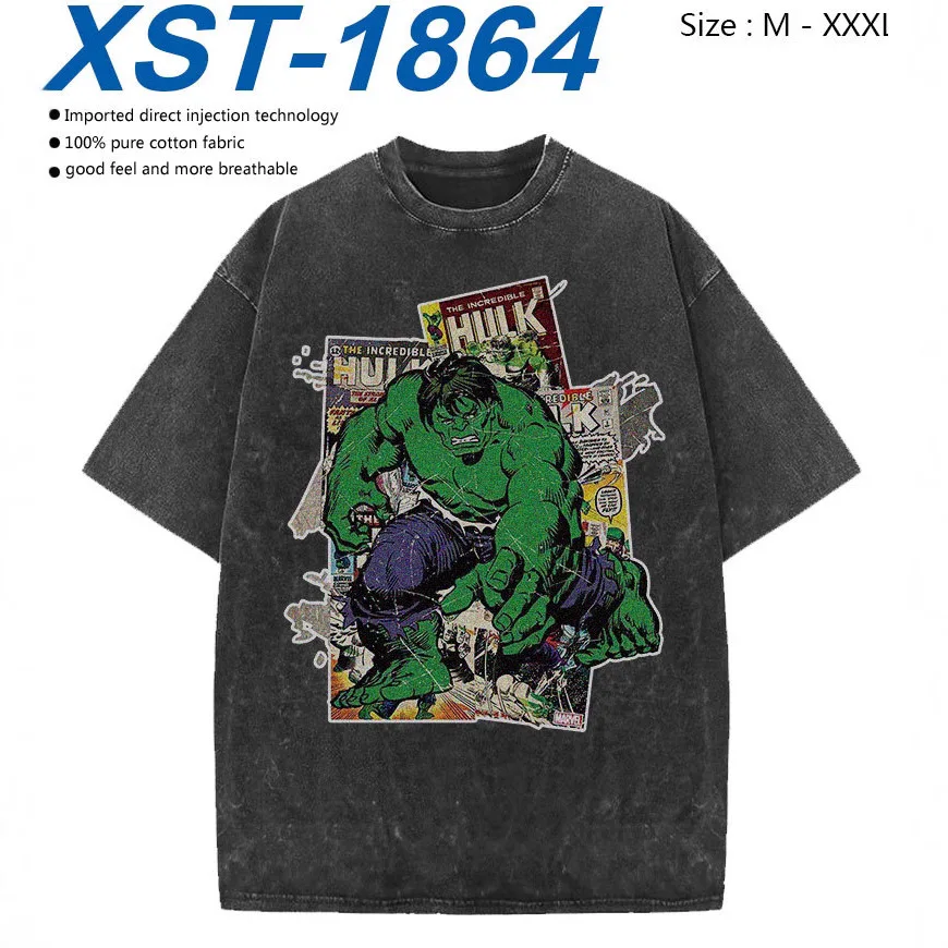 

2025 New Marvel Pure Cotton Washed Retro T-shirt Street College Style Y2K Hip Hop Style Suitable for Both Men and Women