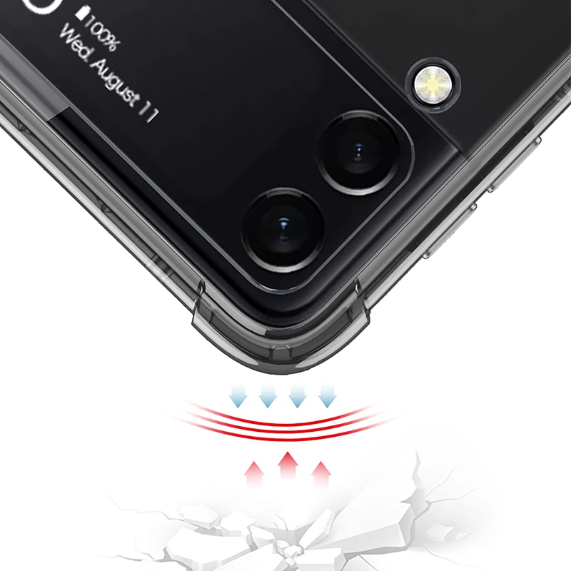 For Samsung Galaxy Z Flip 5 4 3 Case Ring Bracket Folding Anti-Fall Colored Transparent Four Corners Shockproof Back Hard Cover