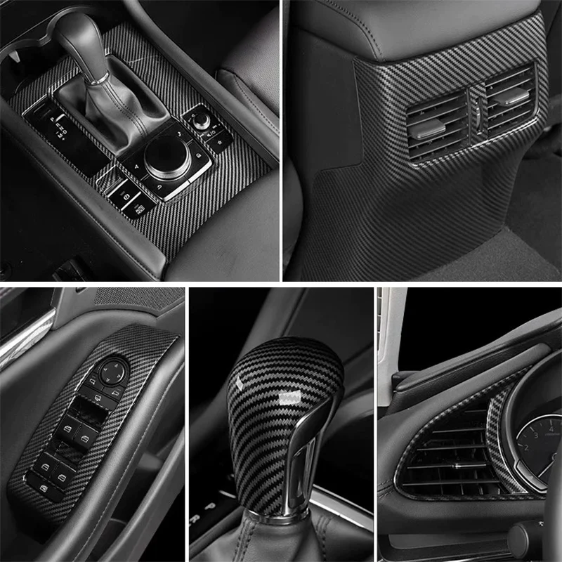 Carbon Fiber Grain Interior Trim For Mazda3 MAZDA 3 Axela BP 2019-2025 Rear A/C Console Air Outlet Gear Shift Panel, Dash, Doors