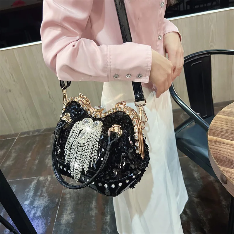New Sequin Bag Women's Leisure Commute Handbag Fashion Shoulder Messenger Bag Diamond Bucket Bag