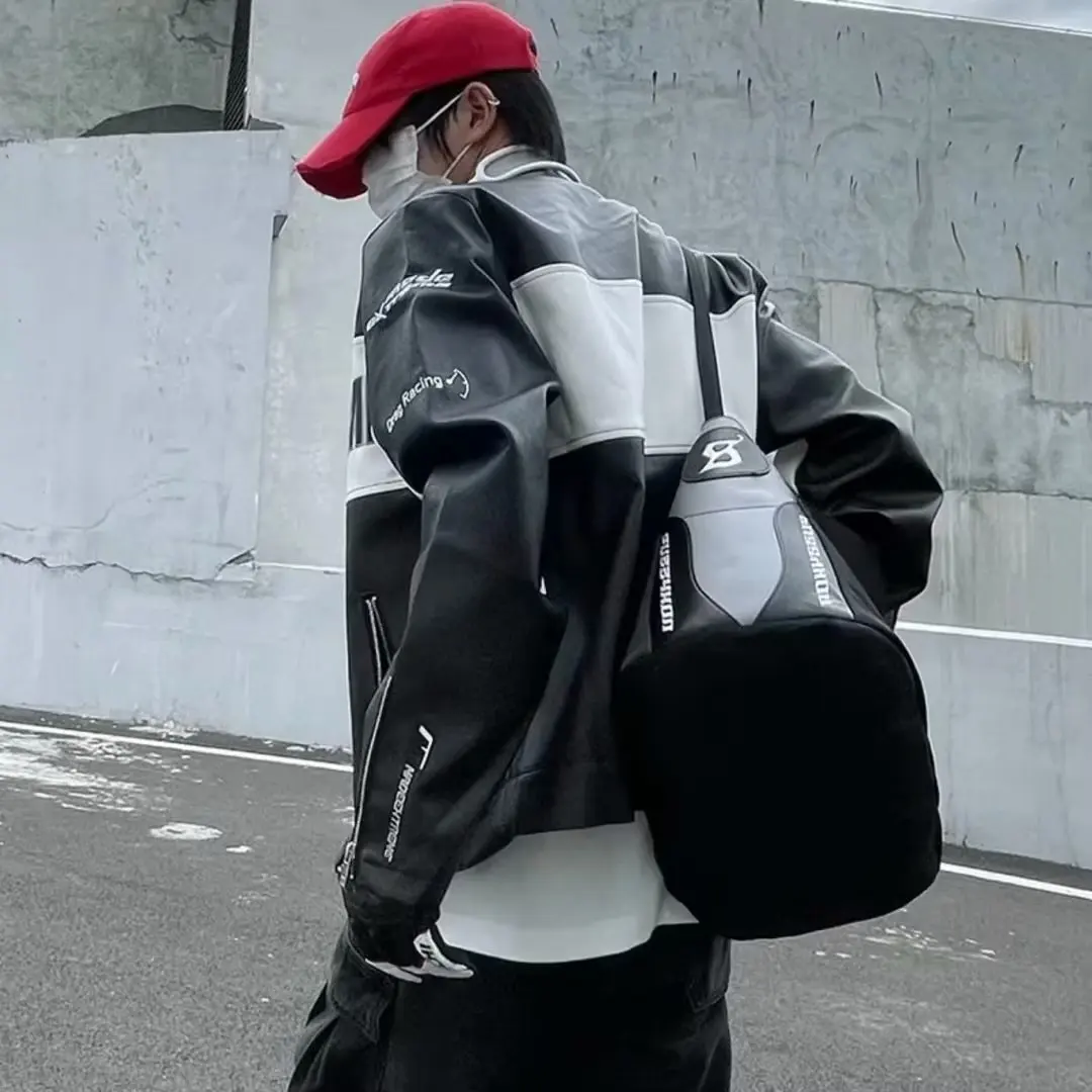 

Ins Couple Matching Large Size 250 Pou American Retro PU Leather Racing Zipper Motorcycle Baseball Jaet Men's Sle