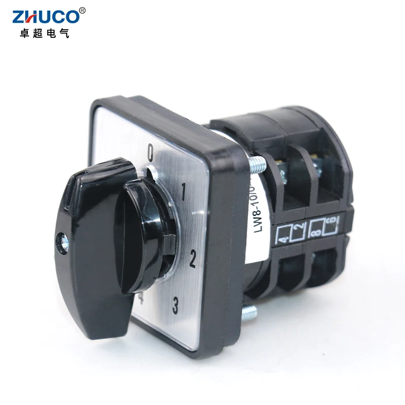 ZHUCO LW8D-10/0-4.2 10A 660V 2 Poles 8 Screws Five Positions Silver Contact Knob Selection Panel Mounting Cam Changeover Switch