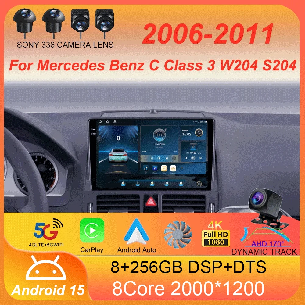 Android 15 pour Mercedes Benz classe C 3 W204 S204 2006 - 2011 autoradio multimédia lecteur vidéo Navigation stéréo GPS No 2din 2 d