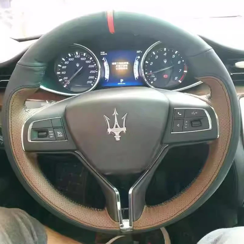 

Hand Stitched non-slip Black brown Genuine Leather Car Steering Wheel Cover For Maserati Ghibli Levante Quattroporte Auto Parts