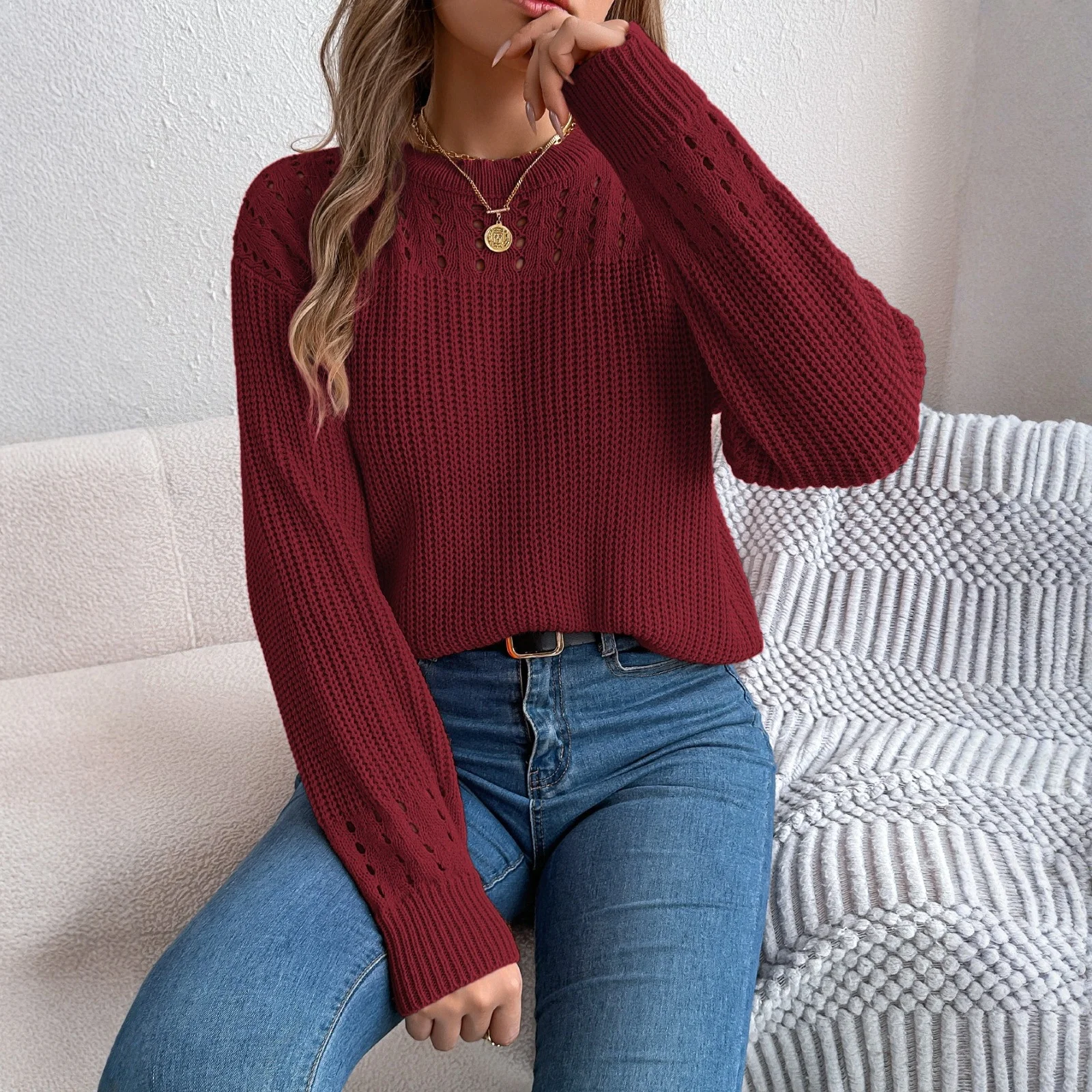 Camiseta De Mujer con estampado Floral Vintage, cuello redondo, holgada, manga larga, longitud media, Top con fugas De pulgar, Ropa De invierno para Mujer
