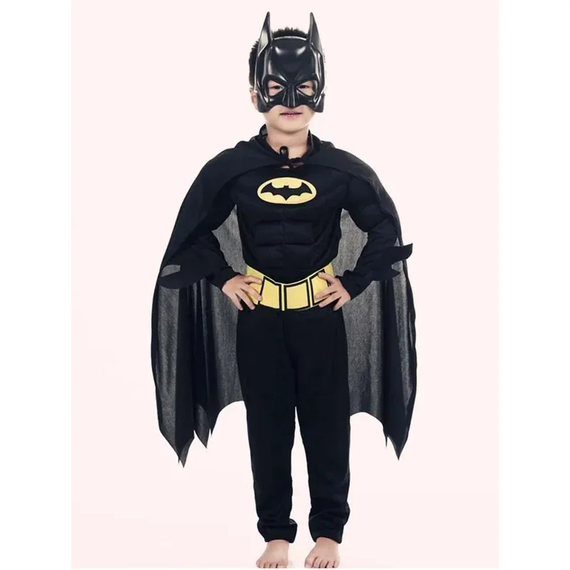 Hot Toys Cosplay Jumpsuit Kids Bat Hero Costume Suit with Cape Mask Men Superhero Wayne Cosplay Carnival Party Clothing