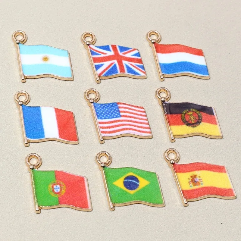 Enamel Country Flag Charms Pendant, Football DIY Jewelry Making Accessories Findings