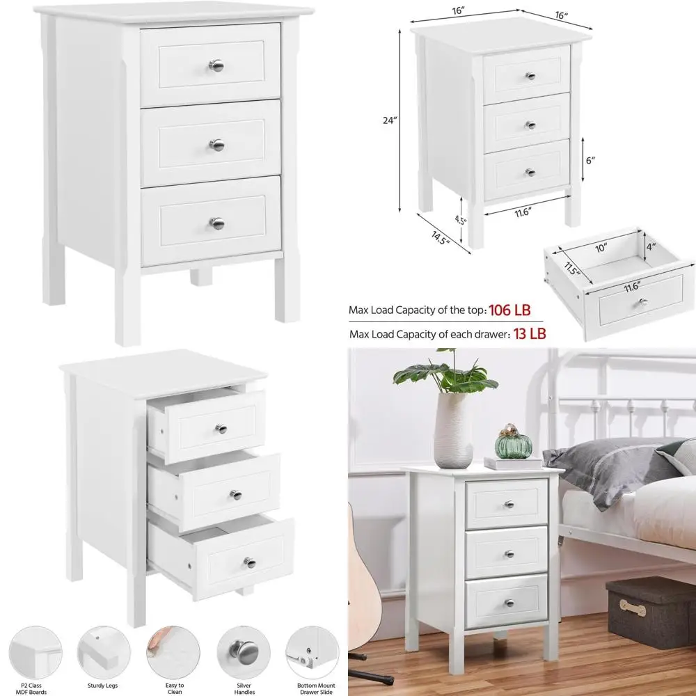 

Деревянная прикроватная тумбочка с 3 ящиками и ножками из массива дерева - шкаф-органайзер для хранения