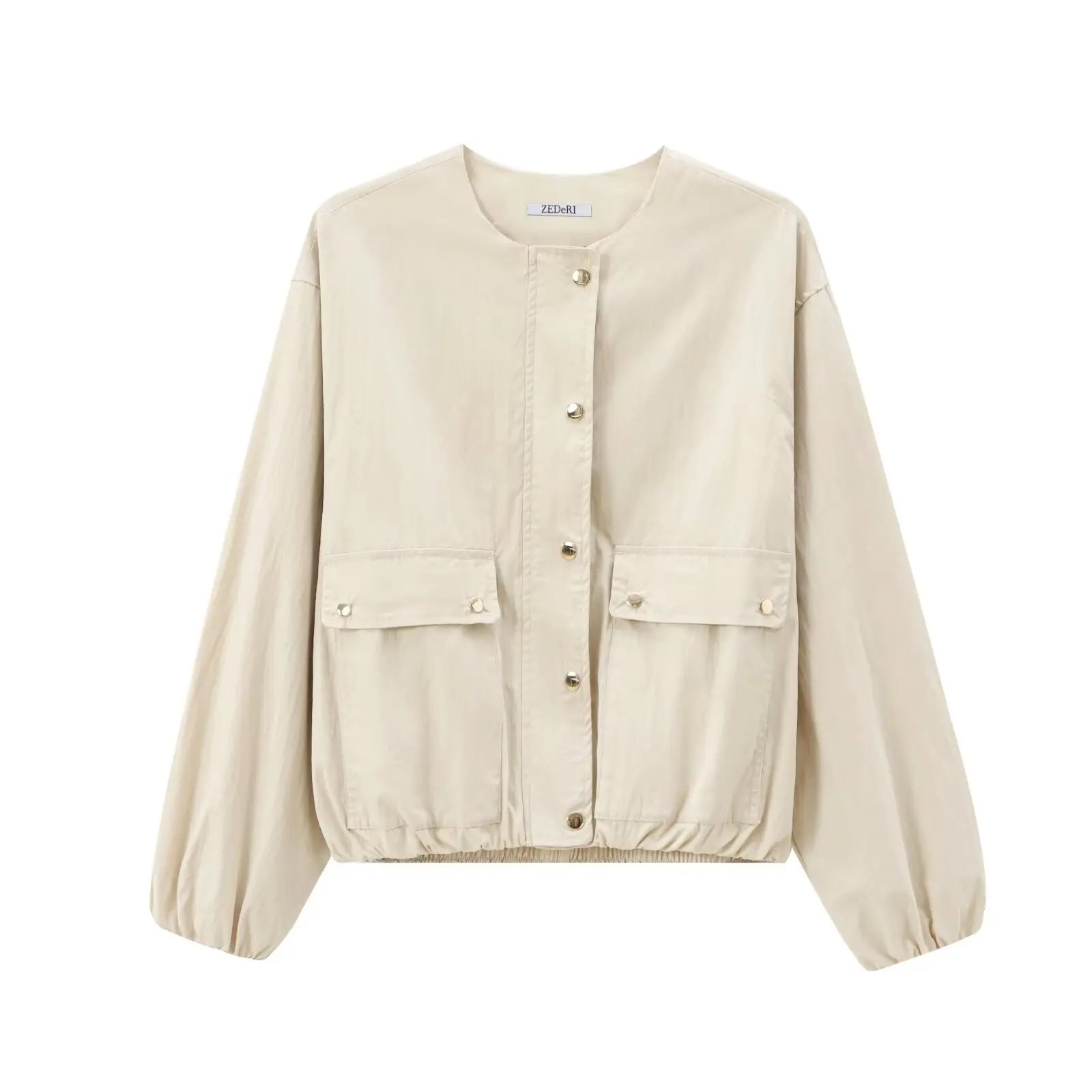

ZBZA Autumn New Women's Faion Design Sense ket Decorated Jaet Outerwear round Ne Polyester Fiber ort Coat