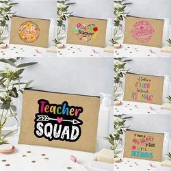 Trendy Cosmetic Organizer Text Printing Makeup Bag Back to School Teacher Gift Pencil Case Ladies Travel Toiletry Storage Bags