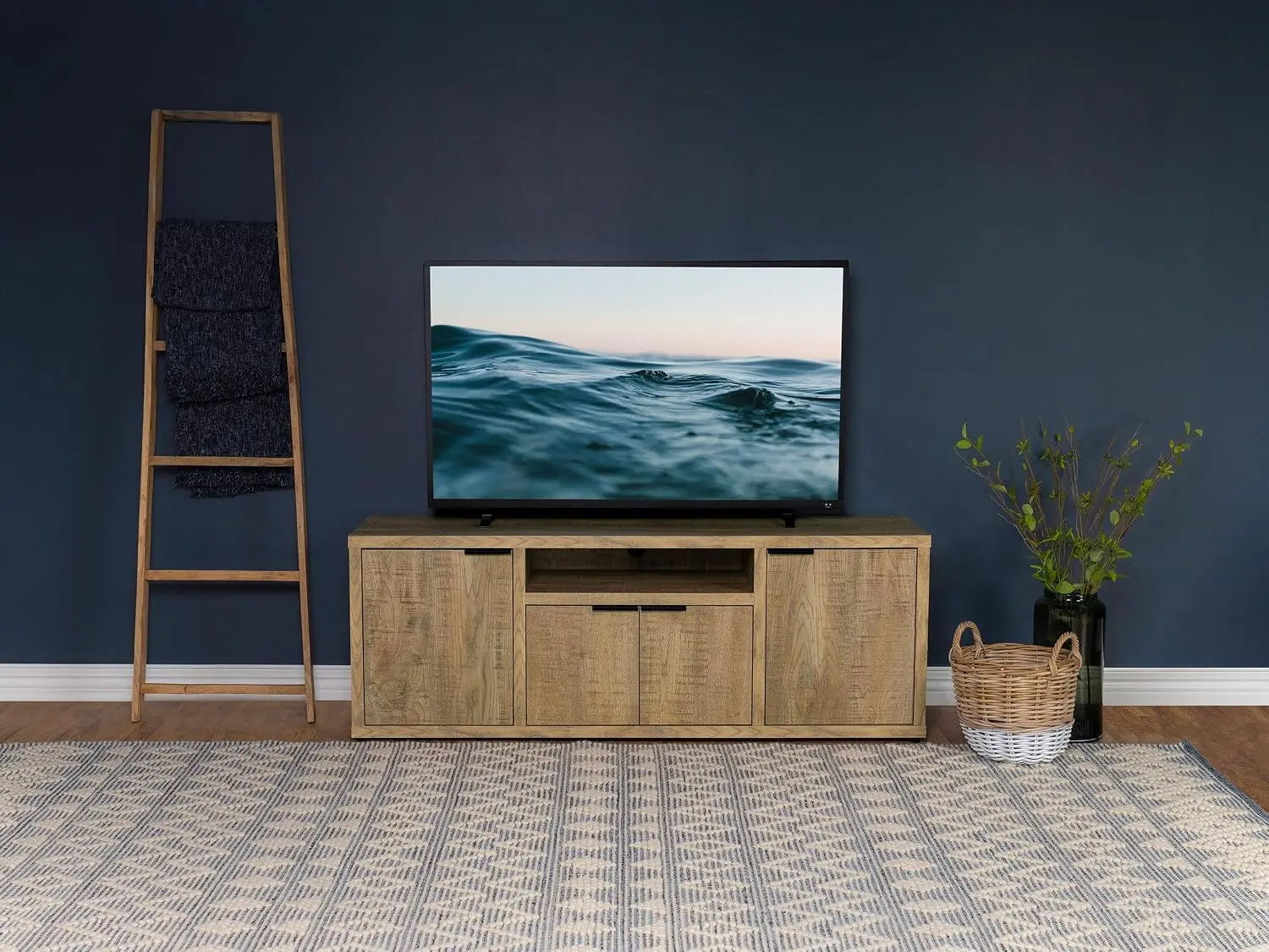60-inch TV Stand with 4 Doors & Center Shelf Engineered Wood Living Room Mango, Customized
