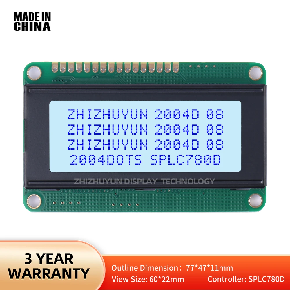 LCD Display Module LCM Interface Module, filme cinza, fonte azul, única linha, fonte fábrica, 2004D