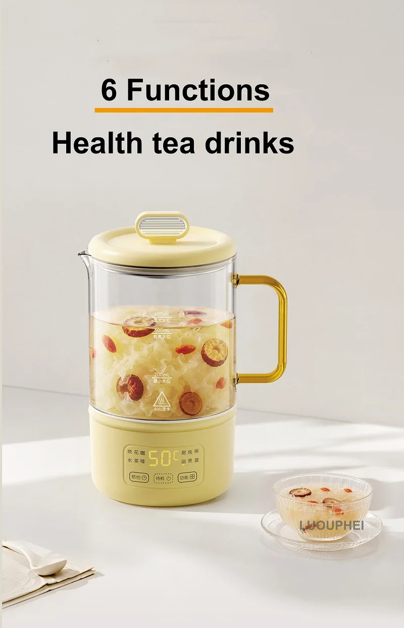 0.6L Electric Kettle Multifunction Appointment Teapot Temperature Control Health Pot Office Glass Flower Teapot Auto Keep Warm
