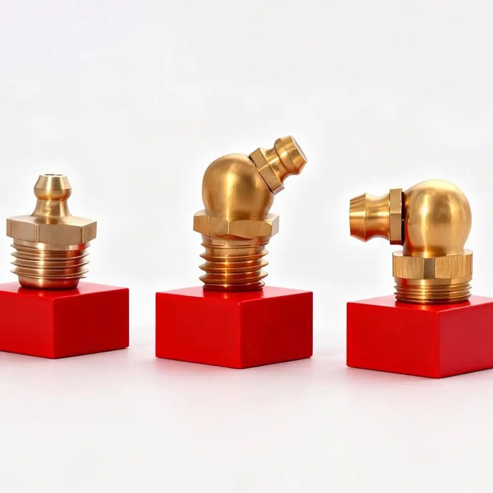 10Pcs M4-M20 Brass Grease Nipple Straight 45 Degree 90 Degree Thread Fitting Hydraulic Grease Fitting Flat Smooth Mouth Brass