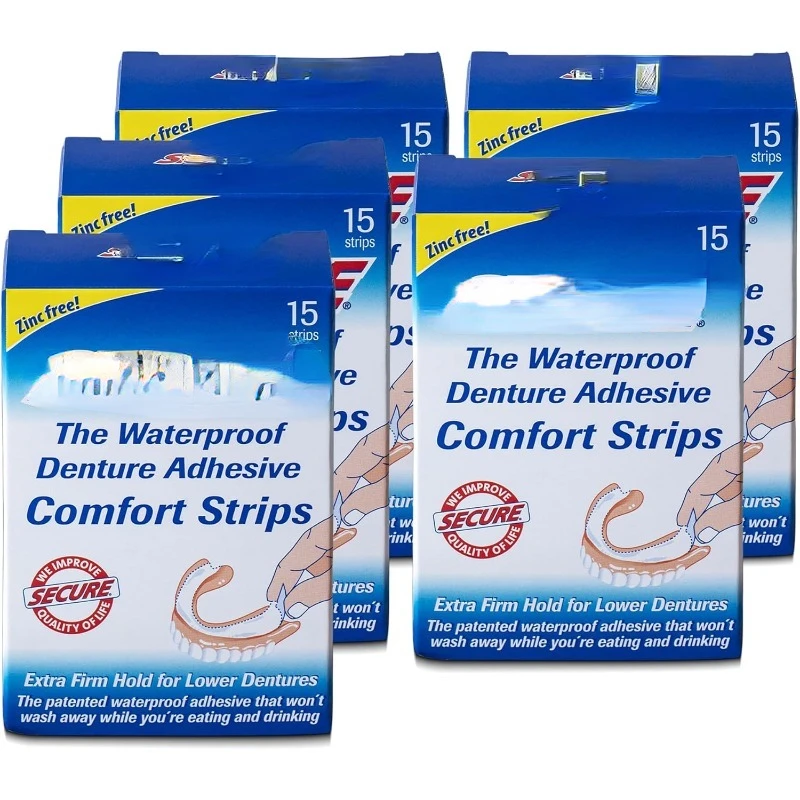 Denture Adhesive Strips Zinc Free Waterproof Comfortable Cushion Fit for Uppers & Lowers – Extra Firm All-Day-Hold