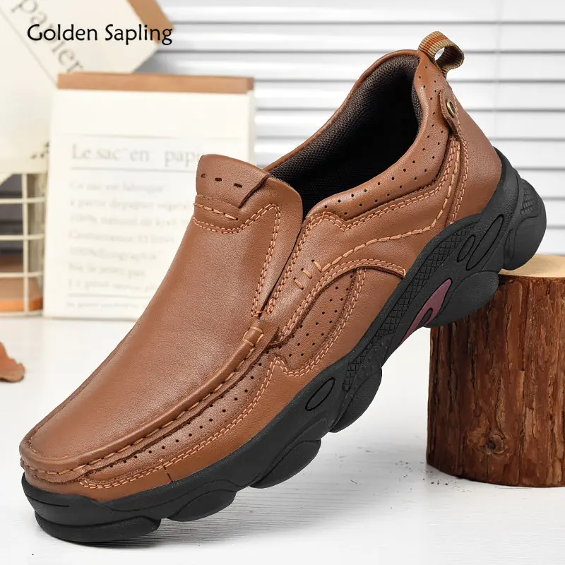 

Golden Sapling Casual Business Shoes Party Loafers Genuine Leather Men's Flats Retro Leisure Work Shoe Office Businessmen Loafer