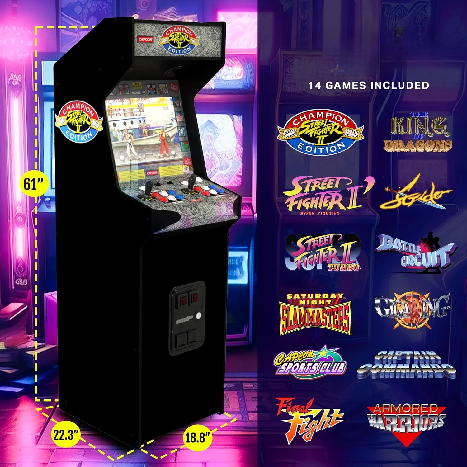 Street Fighter Arcade Game Machine, Standup Cabinet w/ 14 Games & 17