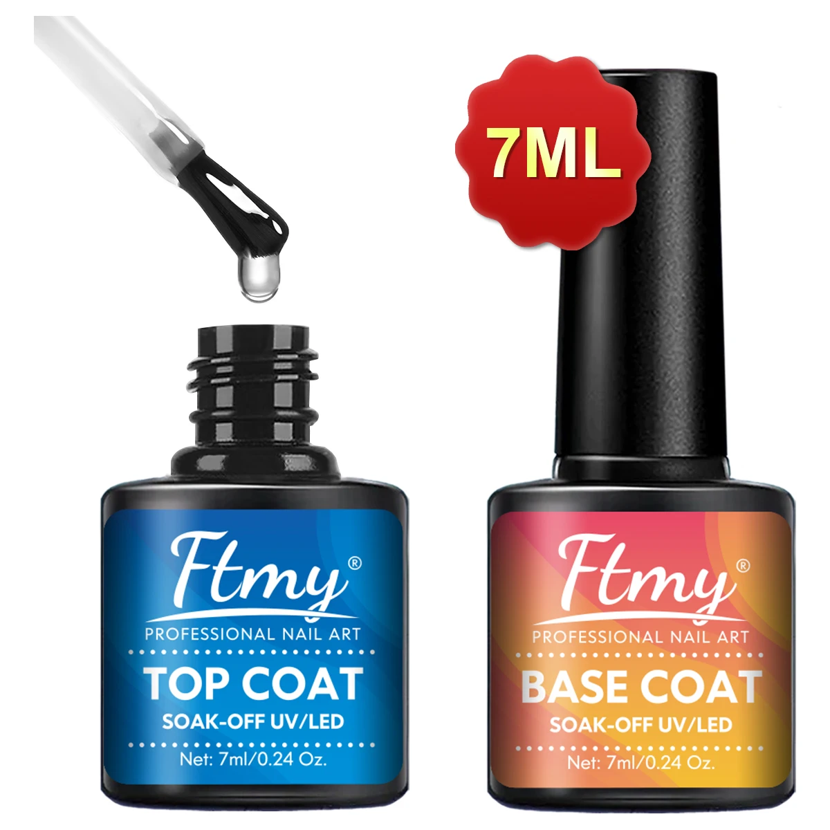 2PC Gel Nail Polish Set - 0.24oz Base Coat, No-Wipe & Matte Top Coats, Long-Lasting High Gloss Finish, Lead-Free Unscented Gel,