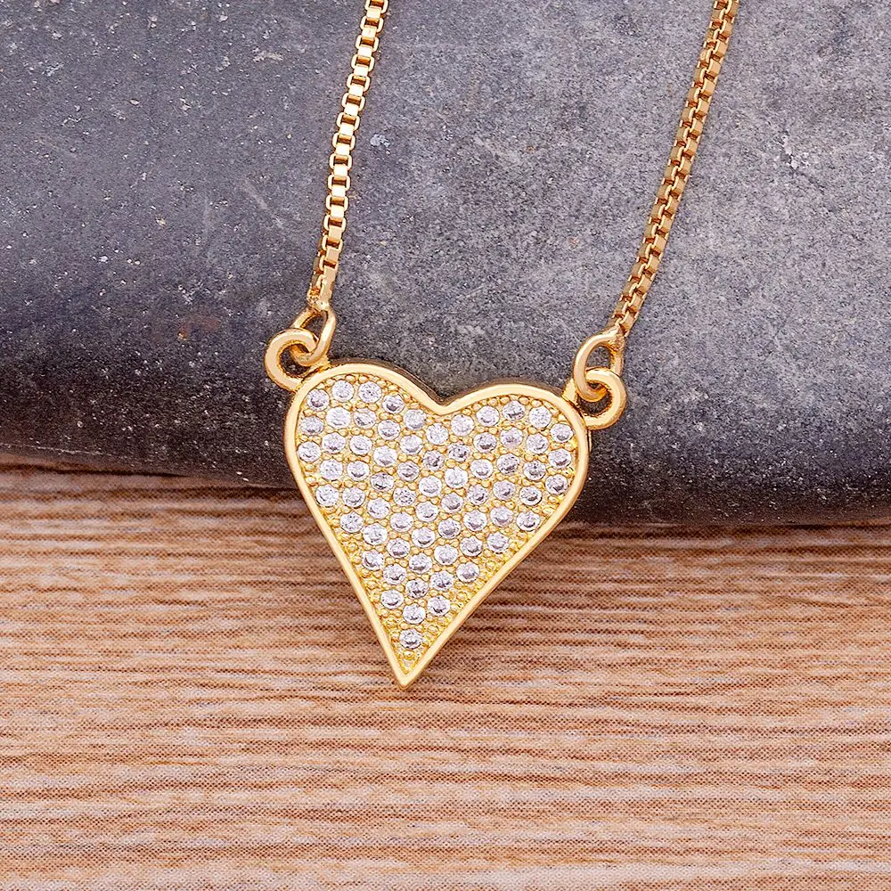 Nidin New Arrival Classic Gold Color Heart Pendant Necklace for Womens Girls Romantic Love Chain Choker Wedding Jewelry Gift