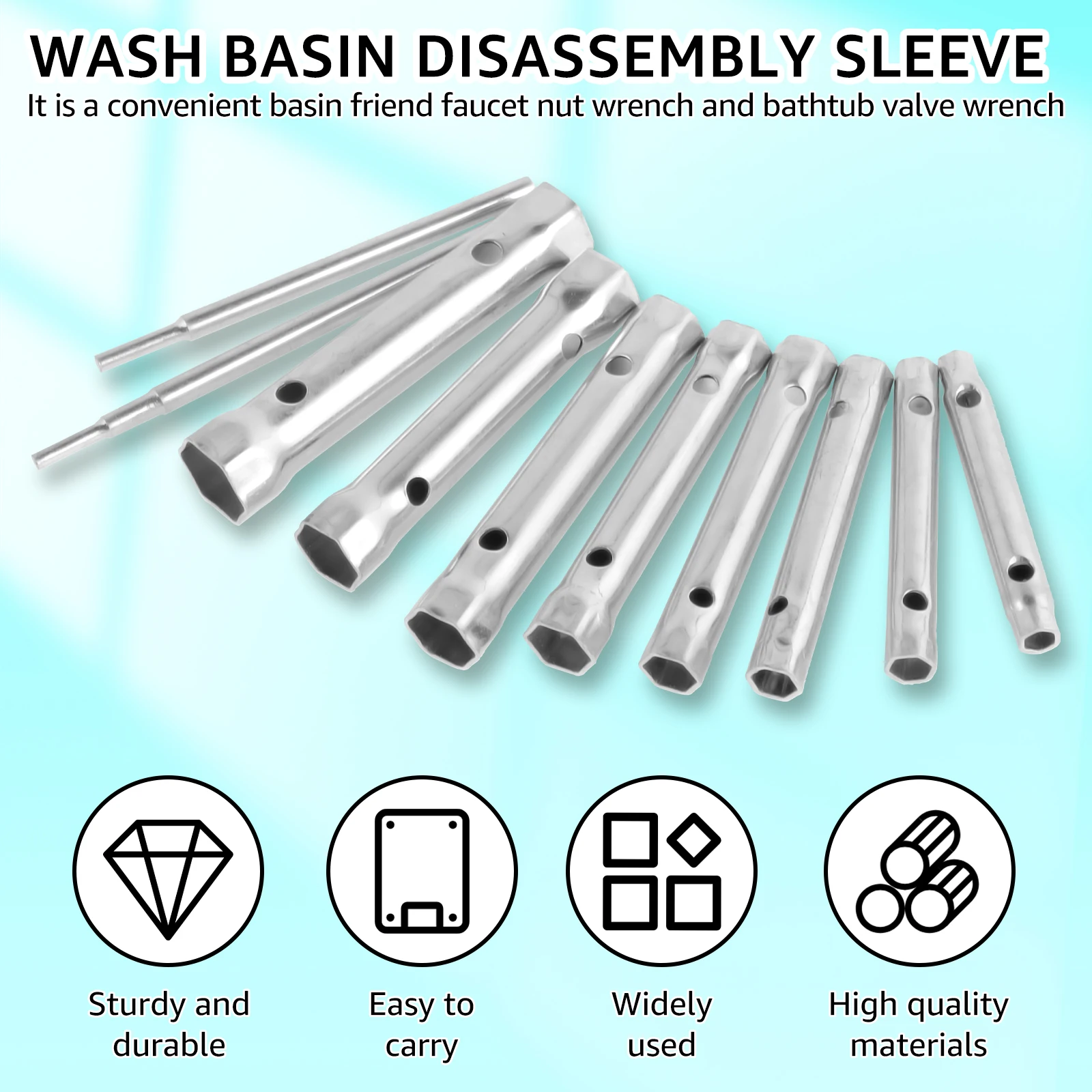 10Pcs Metric Tubular Box Wrench Set 6-22mm Spark Plug Carbon Steel Double Ended Wrench Automotive Plumb Repair Wrench Tools