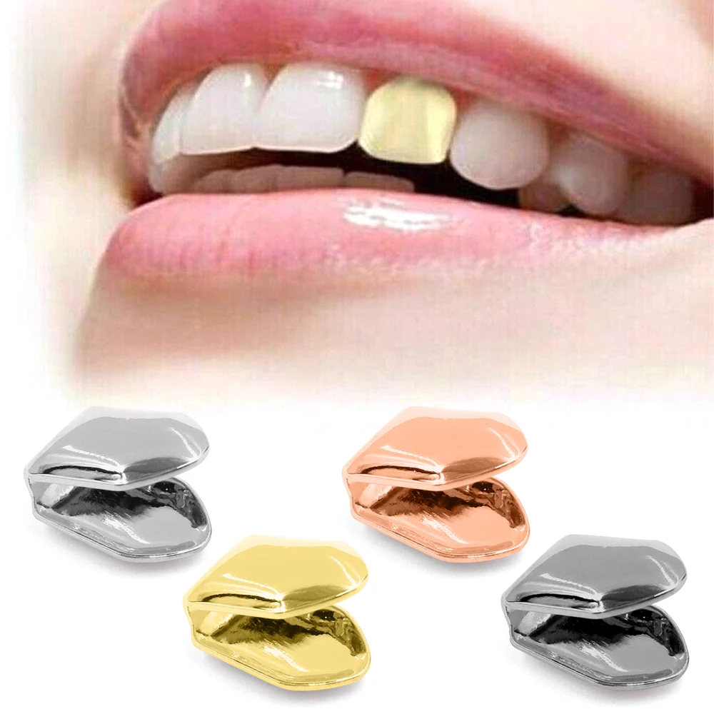 Hip Hop Rapper Single Shackle Teeth Top Bottom Dental Personality Teeth Mold Kit Hollow Out Metal Gold Teeth Set Tooth Jewelry