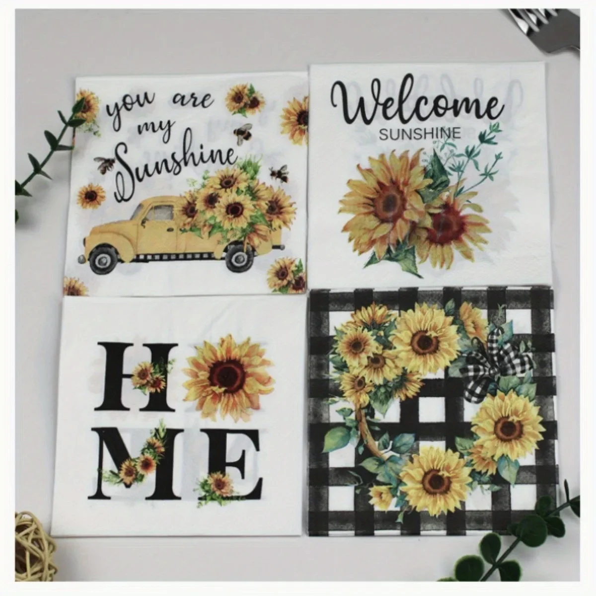 40 قطعة المناديل القابل للتصرف ترحيب المنزل عباد الشمس ورق مطبوع المفارش لقضاء عطلة حفلة عشاء الجدول إعداد تخطيط ديكور