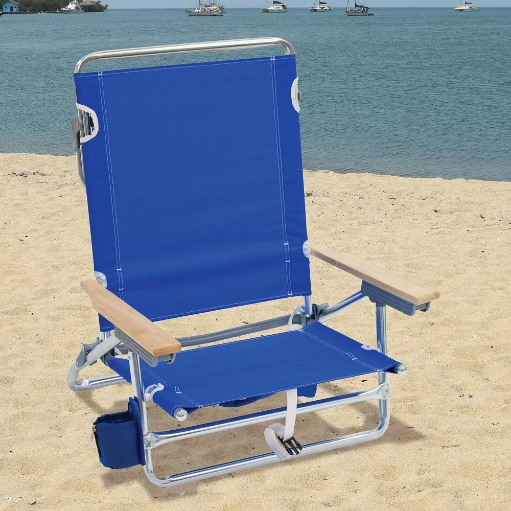 5 Position Classic Lay Flat Beach Chair With Backpack Straps Polyester Blue 8.5