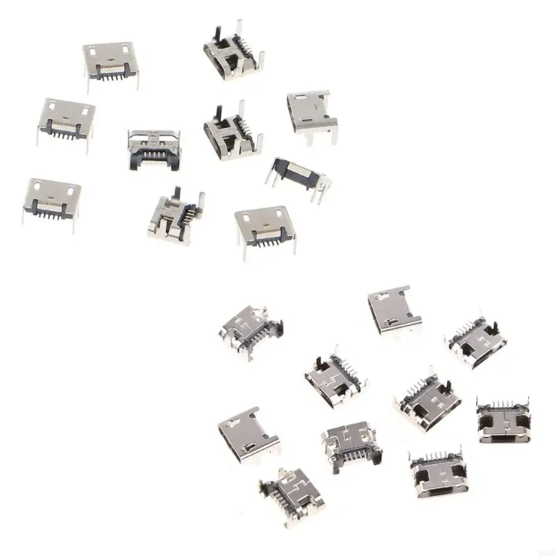 B46D 10 Pcs Micro USB Type 5 Pin Female Socket Connector 4 Legs 90 Degree