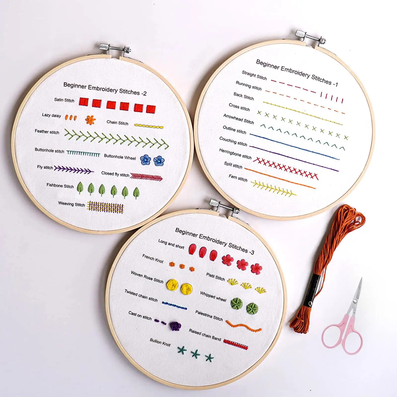 Embroidery Stitch Practice Kit Stamped Cross Stitch Kit DIY Different Patterns and Color Threads Needlework