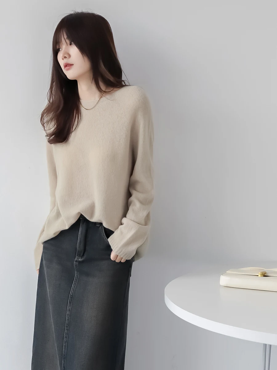 

MZOMXO Ele: Классический женский зимний свитер оверсайз из мягкой и гладкой смесовой шерсти с круглым вырезом и длинными рукавами