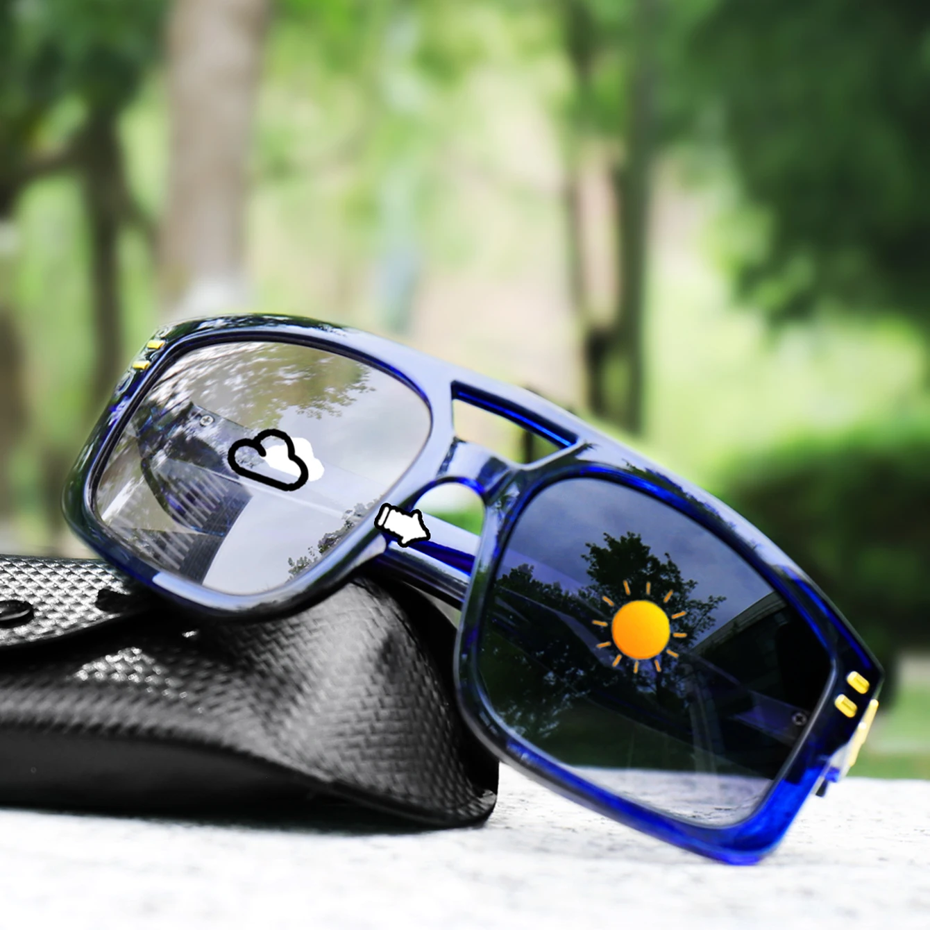 Photochrome Sonnenbrille für Damen und Herren, quadratisch, winddicht, lässig, modisch, für Outdoor-Sportarten, Laufen, Wandern, Radfahren – Detail 3