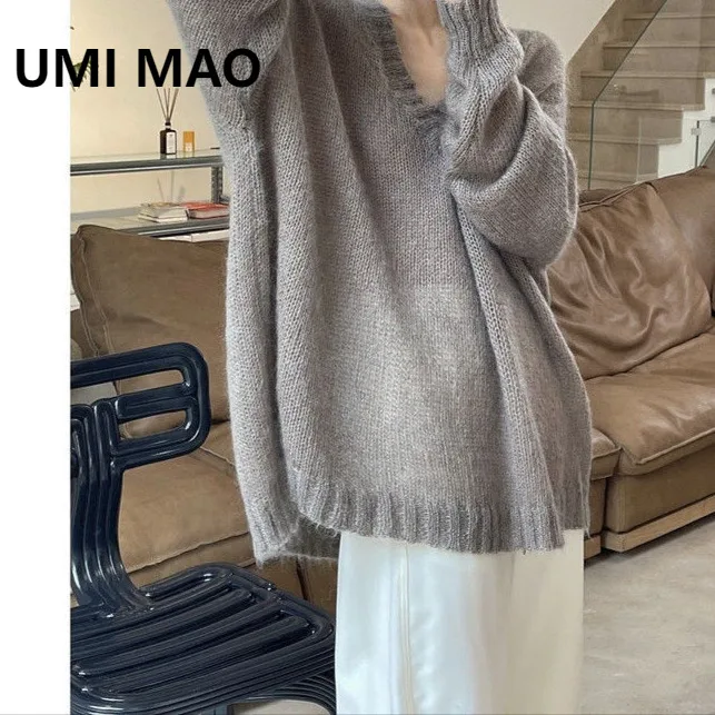 

UMI MAO свитер с воротником в ленивом стиле, новый женский свитер средней длины, ранняя осень, новый свободный утягивающий топ Femme