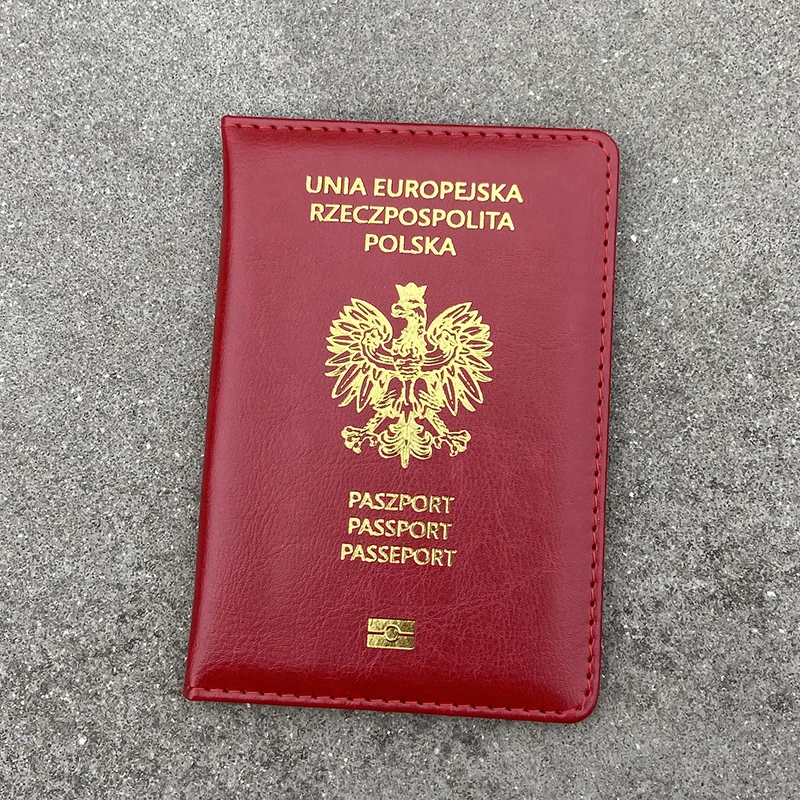 Unia Europejska Rzeczpospolita Polska okładka na Paszport czerwona sztuczna skóra Passeport Holder kobiety portfel podróżny Paszport Case