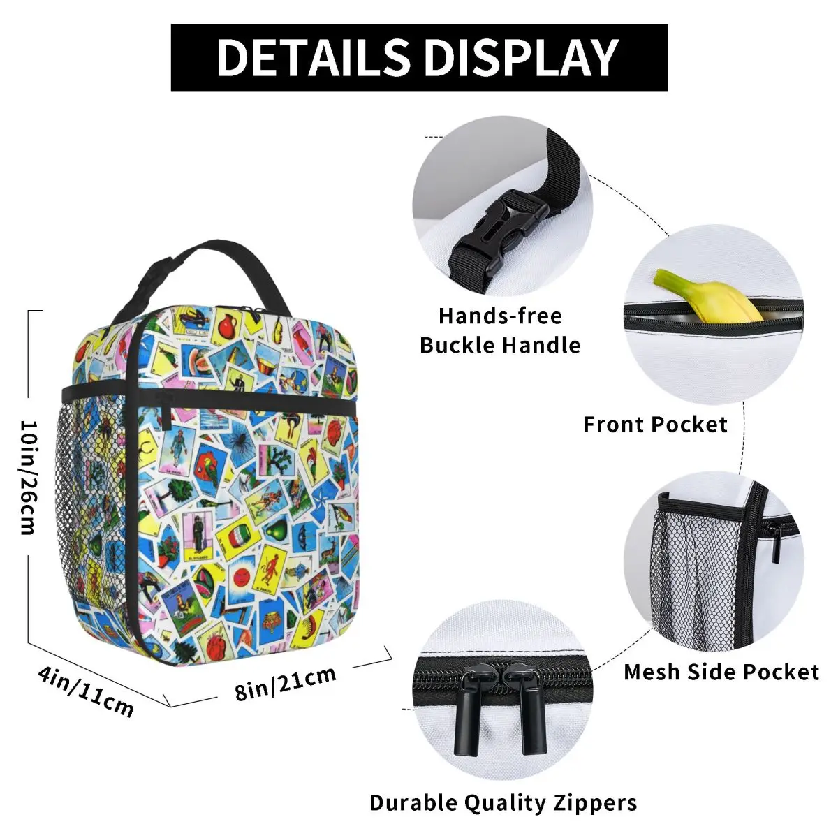 Loteria Card Mexican Bingo Lottery Insulated Lunch Bag for Women Resuable Cooler Thermal Bento Box Office Picnic Travel view 5