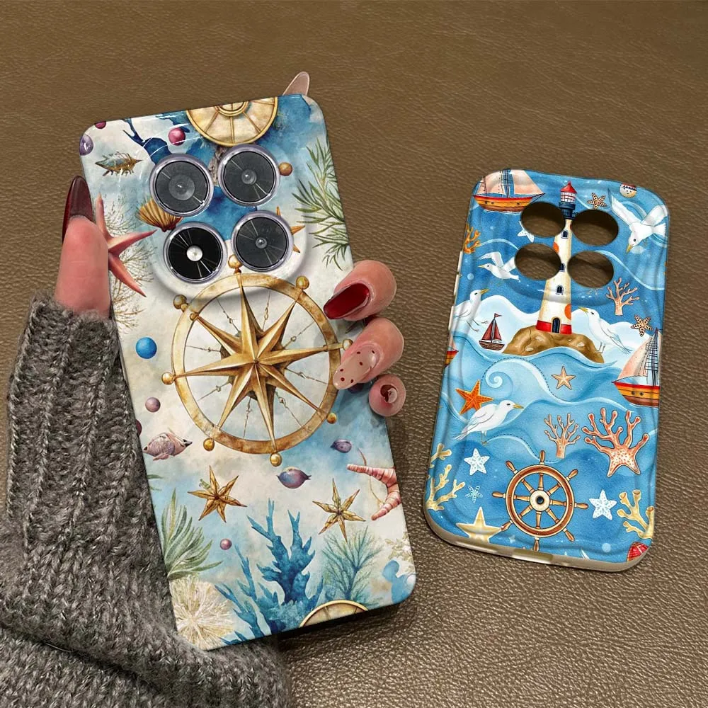 Фото Чехол для телефона Xiaomi Poco X7 X6 F6 F5 M6 M5s C75 C65 C61 Pro 5G Feilin с дизайном «Маяк, корабль, чайка» и эффектом «Волна масла»