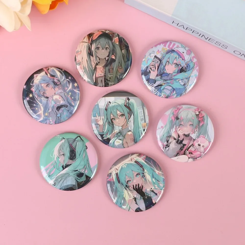 58mm Cartoon Hatsune Miku Badge of Metal Kawaii Imp Reflect Light Brooch Cute Girl Clothes Backpack Accessory Anime Expo Present