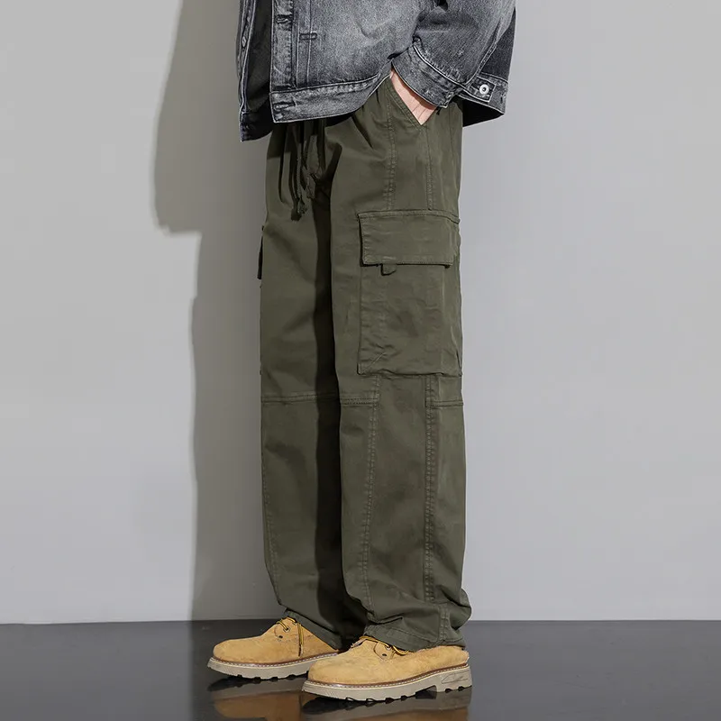 Autumn cotton fashionable retro workwear casual men's trousers loose straight leg American-style trendy long trousers teenagers