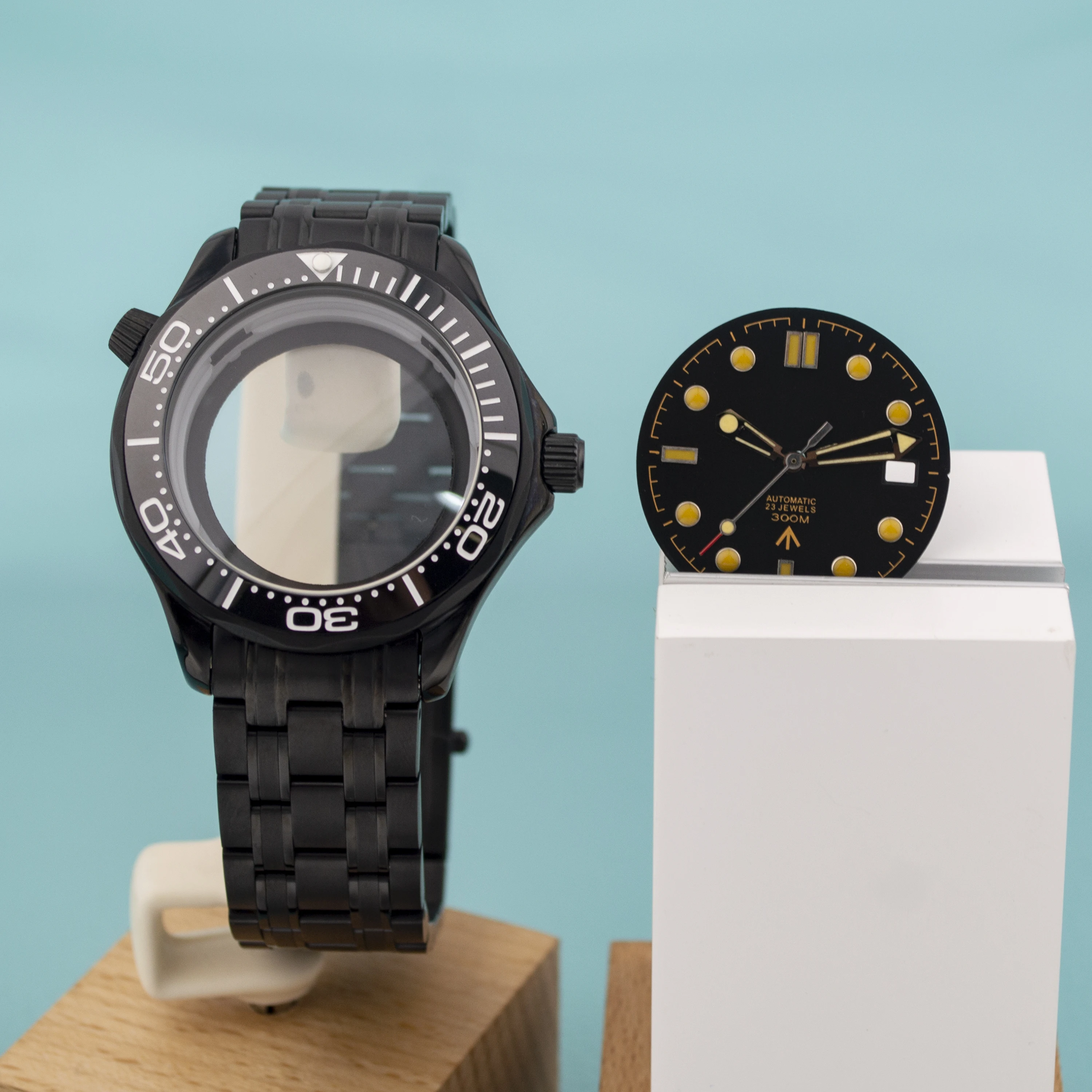 

For Seamaster 300 NH35 Watch Case Strap Dial Hands 316L Stainless Steel Watchcase 31mm DialLuminous Pointers