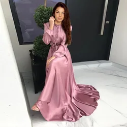 Elegant Satin Women Dresss Evening Party Gowns Middle East Muslim Abaya Turkish long Dresses Robe Longue Mabche Dubai